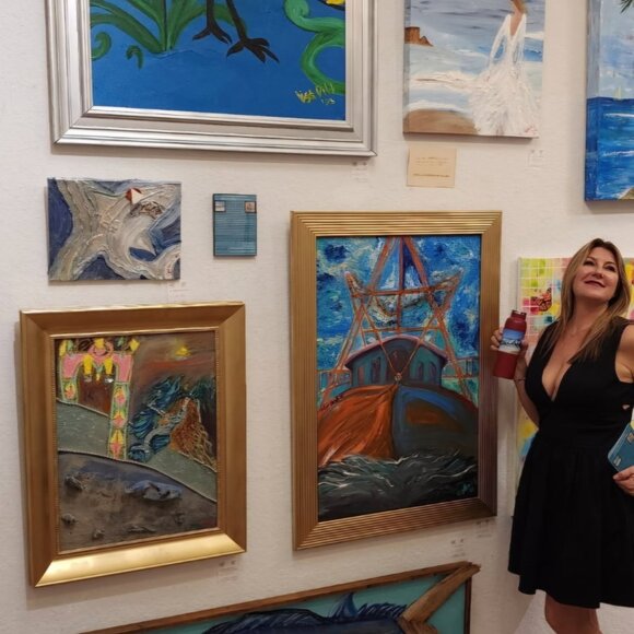 Original Ocean Debris Painting "Miss Carol II" Gold Frame 36 X 24 by Lisa Dill